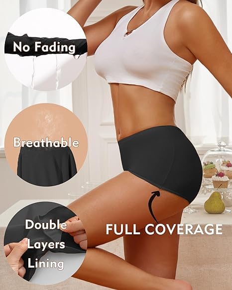 Image of LOURYN KOULYN Boy Shorts Underwear for Women Cotton Panties Mid Rise Undies Full Coverage Boxers Briefs Boyshort 4 Pack S-XXL