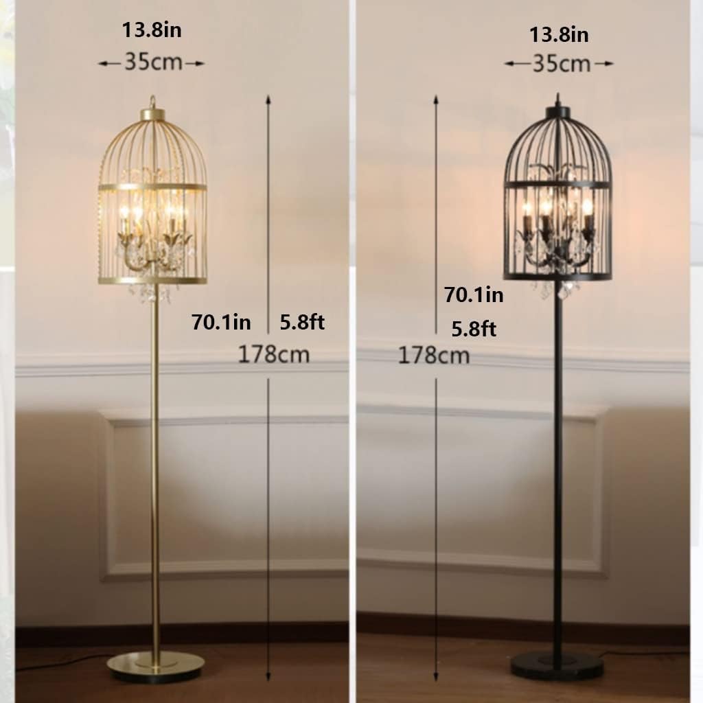 Lampa stojąca, wysokiej jakości lampa podłogowa, pogrubiona podstawa, metalowy klosz, lampa podłogowa z kreatywnym drążkiem do klatki dla ptaków, lampa do czytania, doskonały wybór (czarna)