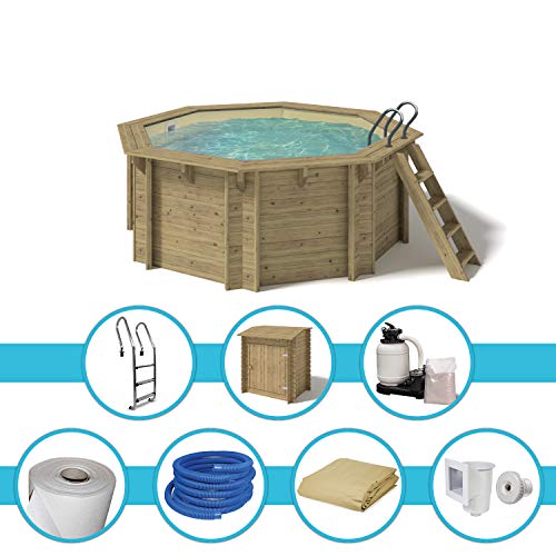 Paradies Pool® Holzpool Kalea Komplettset inkl. Filteranlage, Pumpenhaus, Edelstahlleiter Tiefbecken, Folie Sand mit 0… – Bild 3