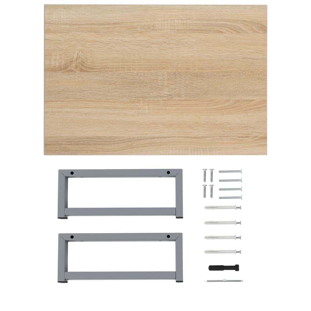 vidaXL Set Mobili da Bagno 2 pz Stabile e Durevole Elegante Mensola a Muro con Lavabo Lucido in Ceramica Rovere Piano in Truciolato e Metallo