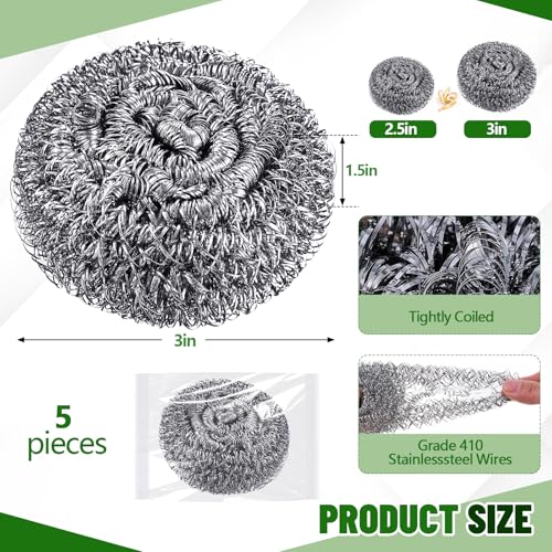 Image of Honeydak 5 Pack Stainless Steel Scourers Steel Wool Scrubbers Bulk Separately Packaged 3 Inch, 25 Gram Metal Scourers Sponges Wire Scouring Pad for Stove Pot Pan Oven Kitchen Restaurant(Classic)