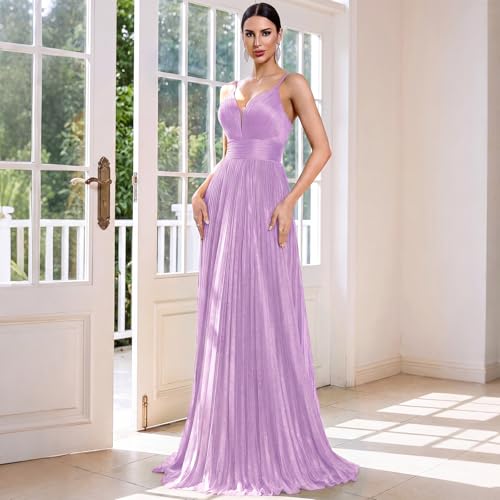Image of Sexy Backless Maxi Formal Dress for Women with Sequin, Sleeveless Pleated Evening Gowns for Wedding and Cocktail