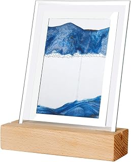 Oneshow Quicksand Painting Table Lamp, Moving Sand Art Picture Sandscapes with LED, Square Glass 3D Deep Sea Motion Display Flowing Sand Art, Gift for Adult Child Desktop Home Decor and Office-Blue