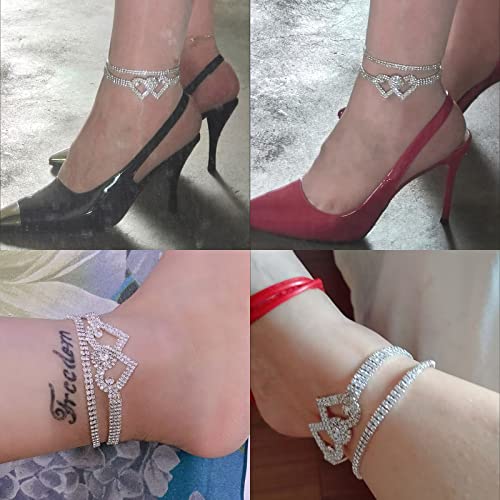 2Pcs Rhinestone Heart Anklet Bracelets Crystal Lariat Love heart Foot Chain Bling Beach Barefoot Sandal Jewelry for Women Girls Teens - Image 8