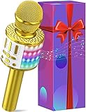 Micrófono Karaoke Bluetooth, Microfono Inalámbrico Karaoke con Altavoz y LED, Micrófono Portátil para Niños Canta Partido Musica, Niñas Juguete de Regalo, Soporte Youtube, Skype, Android/iOS/PC/AUX