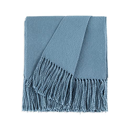 Cozecube Blue Throw Blanket For Bed,Decorative Boho Throw Blanket With Fringe Tassel, Spring Summer Throw Blanket For Bedroom Outdoor,Gift Dusty Blue,60"X80" Oeko-Tex Certified #TOP1