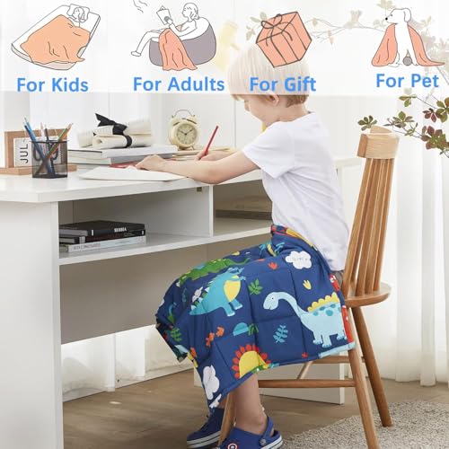 ROKDUK Weighted Lap Blanket for Adults Kids, Weighted Lap Pad for Dog Pet 17"x22" 2lbs Small Weighted Blanket for Sleeping Shoulder Back Relaxation Travel Office Blue Dinosaur - Image 6