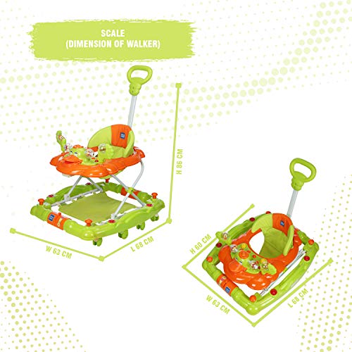 Image of Mee Mee Baby Walker & Rocker - 3 Level Adjustable Height, Foot Mat - Light & Musical Activity Tray - Detachable Cushioned Seat - 360 Rotational Wheels - 6-18 Months - 15kg - (Green)