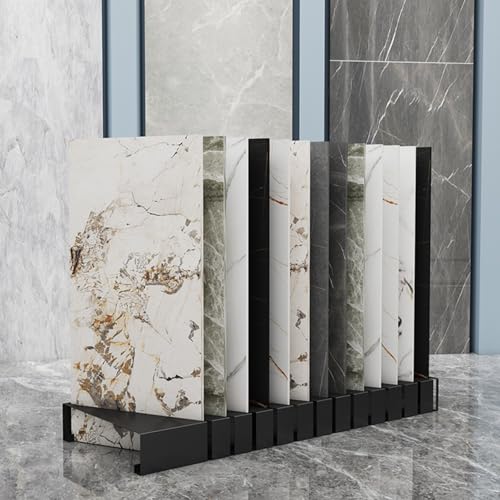 Sample Tile Display Rack,Metal Tile Sample Storage Rack, Floor Tile Display Stand,Wooden Floor Sample Holder and Standing Slotted Flooring Display Shelf in Exhibition Halls(Black,100X30X10CM)