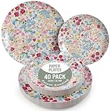 Trendables Floral Paper Plates 8.5 Inch & 10.5 Inch 40 Pcs Dinner Plate Set Fancy Disposable Plates for Party for 20 Guests 20 X 8 & 20 X 10 Large & Small Paper Plate Set for Parties Meadow