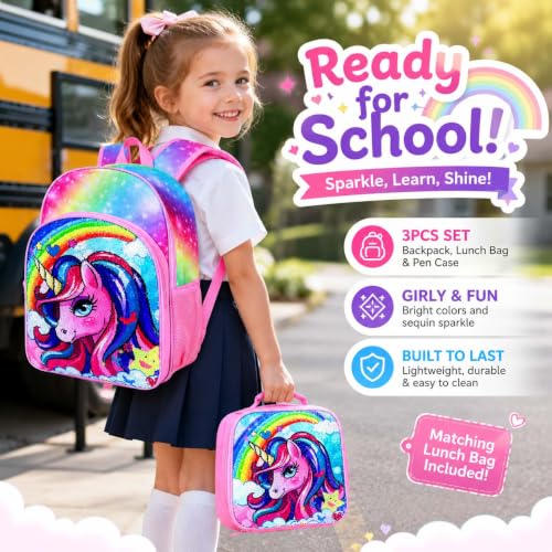 Image of 16 inch Backpack for Girls Boys 4-8, 3Pcs Kids Bookbag Set with Lunch Box, School Bag for Preschool Kindergarten