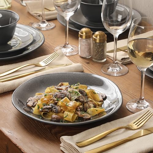 Image of Gibson Elite Port Barton Plates and Bowls Sets, 12-Piece Stoneware Dinnerware Sets, Reactive Glaze Dish Set - Black