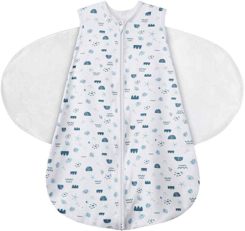 100% Cotton Newborn Sleep Sack Swaddle,0-3 Months,3-Way Adjustable Wearable Blanket,TOG 0.5,HL2 Beaches 0-3 Months