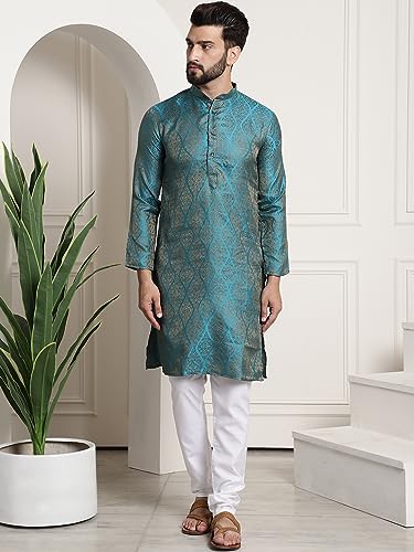 Image of SOJANYA (Since 1958 Men's Silk Blend self Design Kurta and Churidar Pyjama Set
