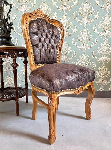 CasAmin Home & Living Akzentstuhl im französischen Louis-XV-Stil in nebliger brauner Farbe, Samt, Retro-Barock-Rokoko-Stil, handgefertigter Esszimmerstuhl in Samtbraun für die Inneneinrichtung – Bild 4