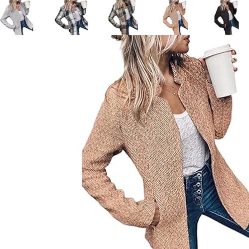 Women's Open Front Long Sleeve Blazer Coat with Pockets, Casual Slim Fit Work Office Jacket, Stand Collar & Zipper Options