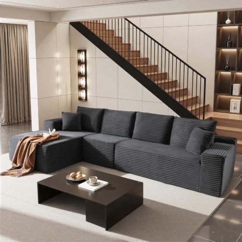 Image of 96 inch Sectional Couches for Living Room Cloud Couch Sofa with L-Shape Upholstered Boneless Couchs Modern Modular Sectional Couch with Chaise (Dark Grey, 136 inch L Shaped with Left Facing Chaise)