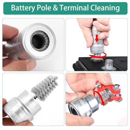 Image of Battery Terminal Cleaner Kit, 2pcs Battery Terminal Brush, 2pcs Lead Shims, 10pcs Anti-Corrosion Fiber Washers, for Car Marine Boat RV