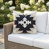Fab Habitat Indoor/Outdoor Throw Pillow Made from Recycled Polyester Yarn - Stain Resistant, Machine Washable, Insert Included - Patio, Deck, Porch, Living Room - Astana - Black Kilim (20" x 20")