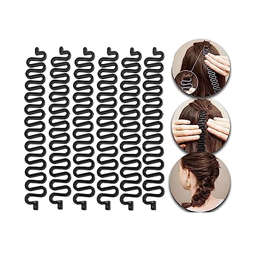 6PCS Topsy Hair Tail Tools Set Hair Braiding Roller With Hook Magic Hair Twist Styling Bun Maker French Centipede Braiders DIY Hair Style Accessories Black for Women Girls