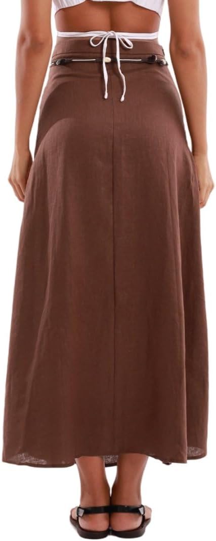 Amazhiyu Women's 100% Linen A-line Maxi Skirt with Matching Belt Summer Casual - Image 4