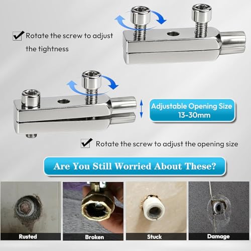 Image of Faucet Angle Valve Broken Wire Extractor,Adjustable Broken Pipe Extractor Universal Tool for Damaged Bolt and Faucet Remover for 1 /2 inch and 3 /4 inch in Stripped Thread, Stainless Steel