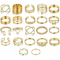 Anillos Dorados LW LUXOTTICA DI LEWIS Pack Anillos Mujer Dorados Oro Bisutería Barato Joyas - Regalo para Esposa Mamá Novia Hermana - Cumpleaños Navidad Aniversario San Valentín - Infinito Mariposa Perlas