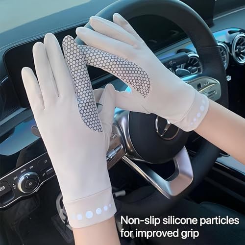 قفازات حريمي واقية من الشمس - مزود بعامل حماية من الأشعة فوق البنفسجية 50+، قفازات قيادة سريعة الجفاف ومضادة للانزلاق (لون بيج)