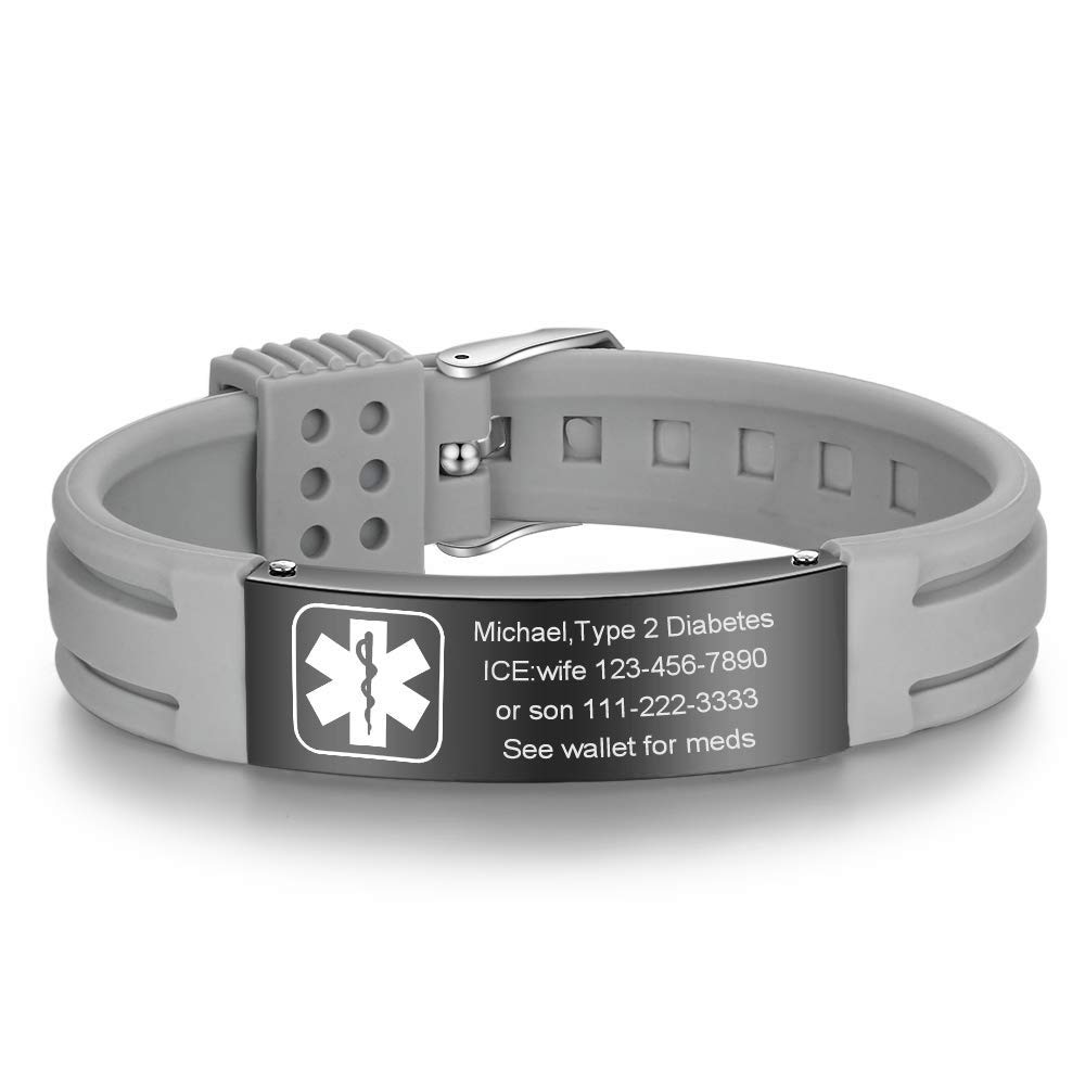 VNOX Medical Alert Bracelets for Men &amp; Women Kids with Free Engraving Adjustable Stainless Steel Mesh Emergency Medical ID Bracelets Wristband