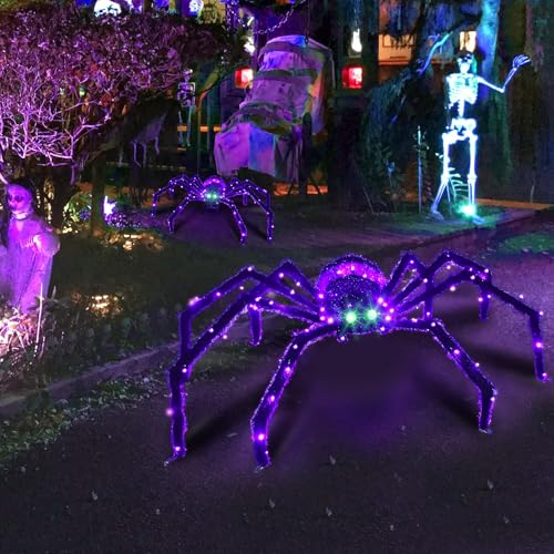 Halloween Decorations Outside Giant Spider - HOYECHI Outdoor Halloween Decor Lighted Spider 4.2FT, Light Up Spider with 90 LED Lights, Ground Stakes, for Front Yard Porch Gardens Lawns Party - image 7