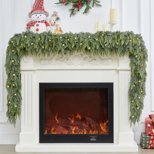 9FT Christmas Garland with Lights, Extra Full Lighted Cedar Garland DROPS TO - image 7
