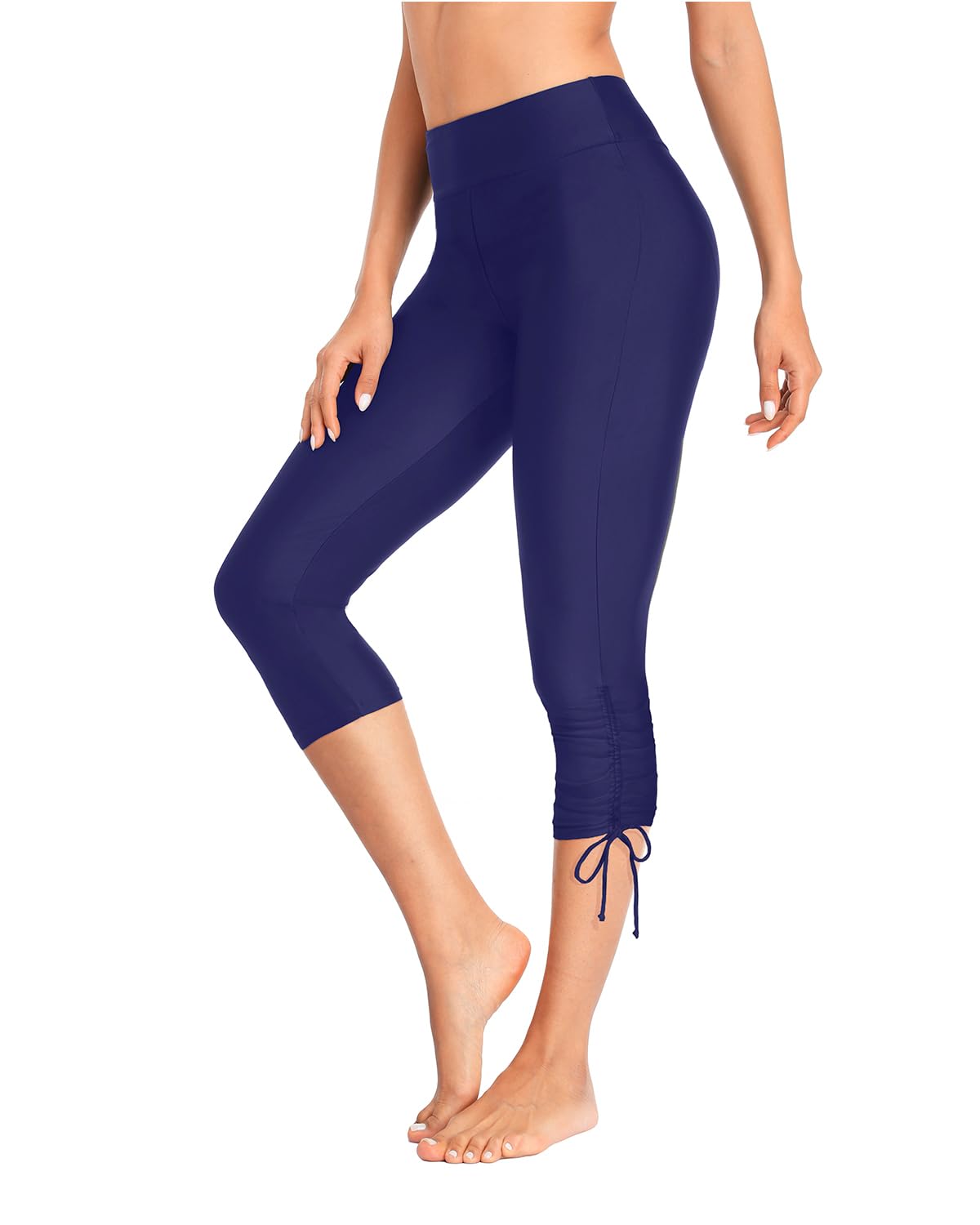holipick Womens Plus Size Swim Capris High Waisted Swim Pants Drawstring UPF50+ Long Swim Shorts-picture-36