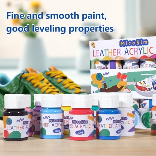 14 Pack Professional Leather Acrylic Paint Set for Shoes, 12 Colors DIY Shoe Painting Kit for Sneakers, Purses & Furniture, Leather Stains and Dyes with Brushes, Flexible & Waterproof