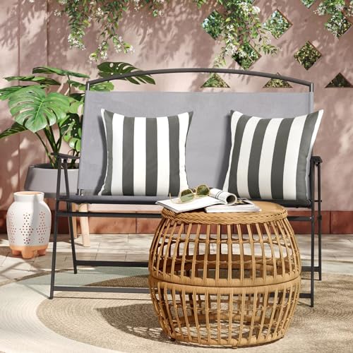 Ohok Wasserdicht Streifen Kissenbezug, 2er Set Dekorativ Outdoor Kissenhülle Deko Sofakissen Couchkissen Zierkissenbezüge für Sofa Wohnzimmer Balkon Garten Auto (Grau, 45x45 cm)