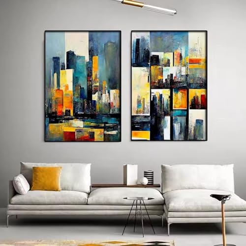 Toile paysage urbain encadrée 60x80cm texture peinture à l'huile
