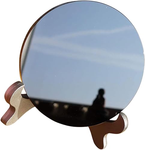 RUNROTOO 1 juego de espejo de obsidiana de adivinación de meditación de cristal con soporte de obsidiana de piedra redonda soporte redondo negro