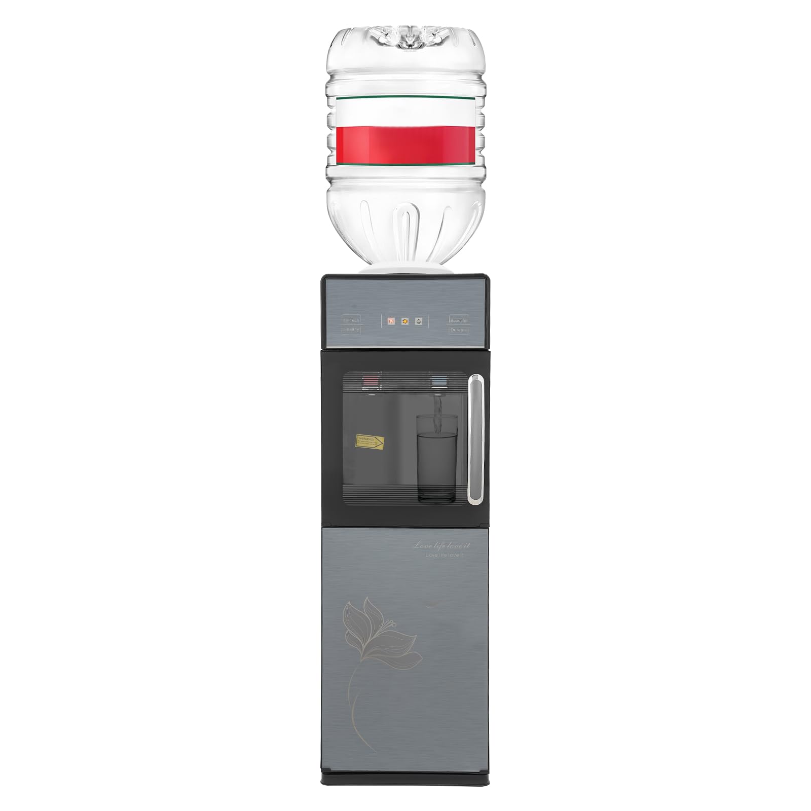 Fontaine à Eau Chaude et Froide 3 Températures, Distributeur d'eau par Bonbonne 5Gal, Puissance 500W/90W, avec Compartiment de Rangement, pour Maison et Bureau, Gris