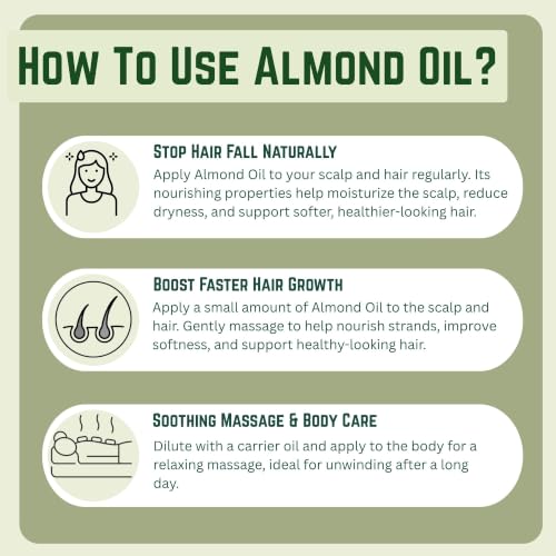 Image of KUNJ Almond Oil (Prunus Amygdalus) 100ML - 100% Pure & Natural, Cold Pressed, Undiluted Carrier Oil for Face Glow, Skin Moisturizing, Hair Nourishment, Body Care & Aromatherapy Massage