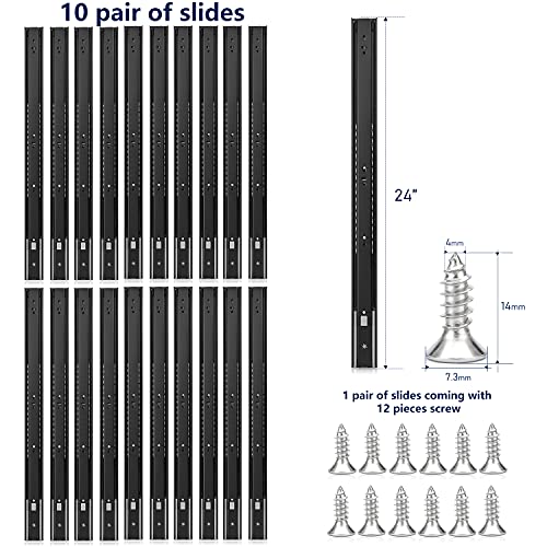 Image of Ravinte 24 Inch Soft Close Drawer Slides 10 Pairs 20 Pack Black Full Extension Ball Bearing Drawer Glide Side Mount