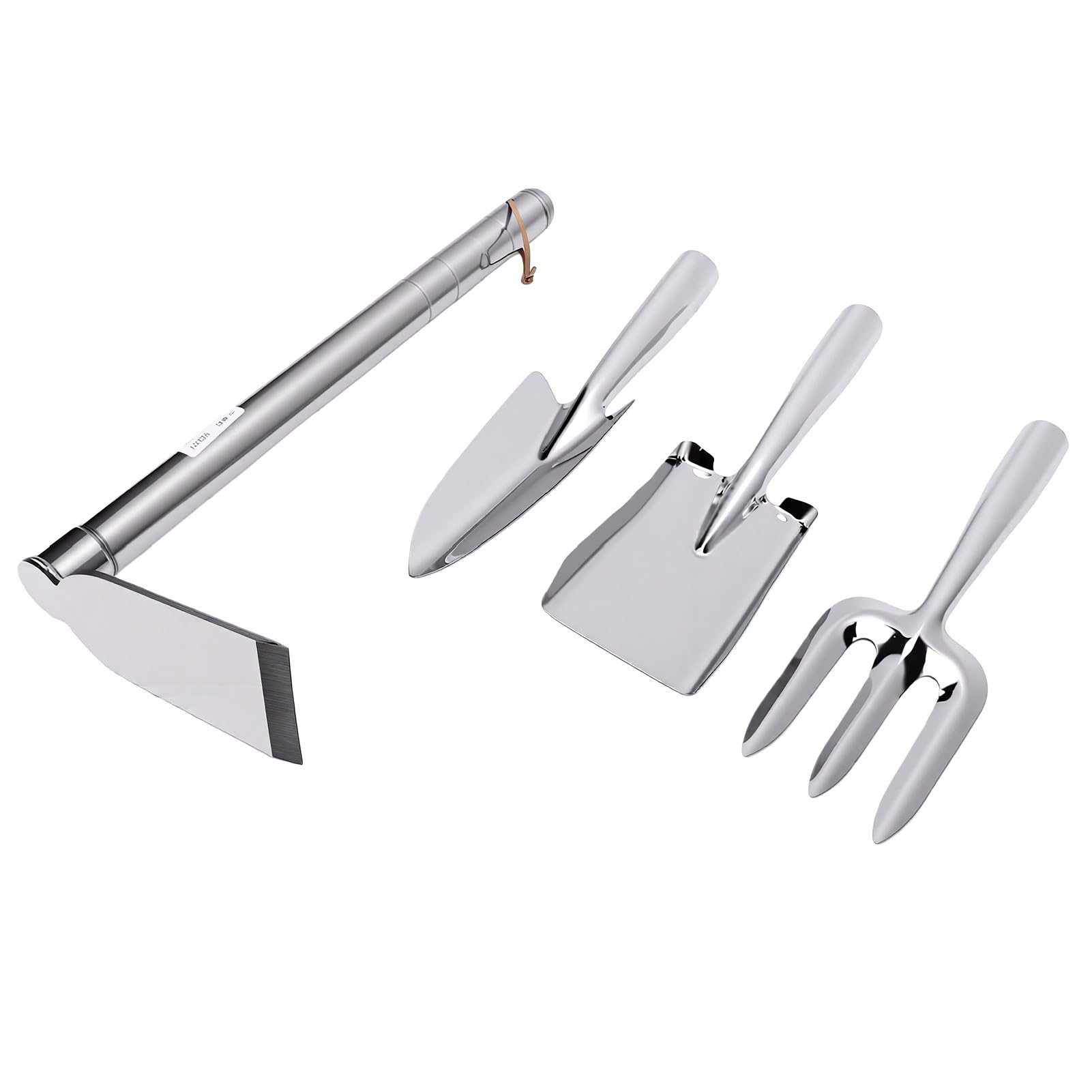 Annadue Set da Giardinaggio in Acciaio Inox 4 Pezzi con Zappa e Pala da | Sarchiatore manuale antiruggine con impugnatura antiscivolo per giardinaggio, set di cazzuole leggere per piantare,