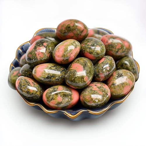 Image of Polished Stone Set Unakite Crystals, 0.8 inch Handpicked Tumbled Gemstones Rocks, Pebbles for Reiki, Chakra, Healing, Home Decor