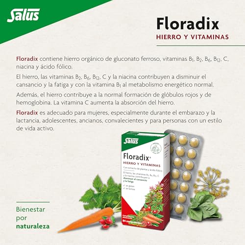 Miniatura 4 de Salus - Floradix Suplemento De Hierro - Reduce El Cansancio Y La Fatiga, Con Hierro Orgánico, Ácido Fólico Y Vitaminas B1, B2, B5, B12 Y C - 84 Comprimidos