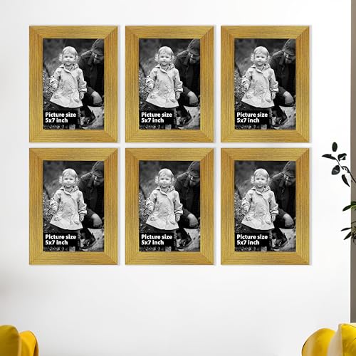 Image of Art Street Decorative Premium Set of 6 Individual Wall Hanging Picture Frame for Home, Living Room, Study Room Decor & Office Decor(5 x 7 Inch Picture Size) - Gold