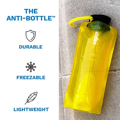 Vapur, Collapsible Water Bottle- 0.7 Liter, 23 Ounces- Reusable Leak Proof Water Bottles With Carabiner For Working Out, Camping, Backpacking, Hiking, & Travel!, Marigold Solid Anti-Bottle #TOP1