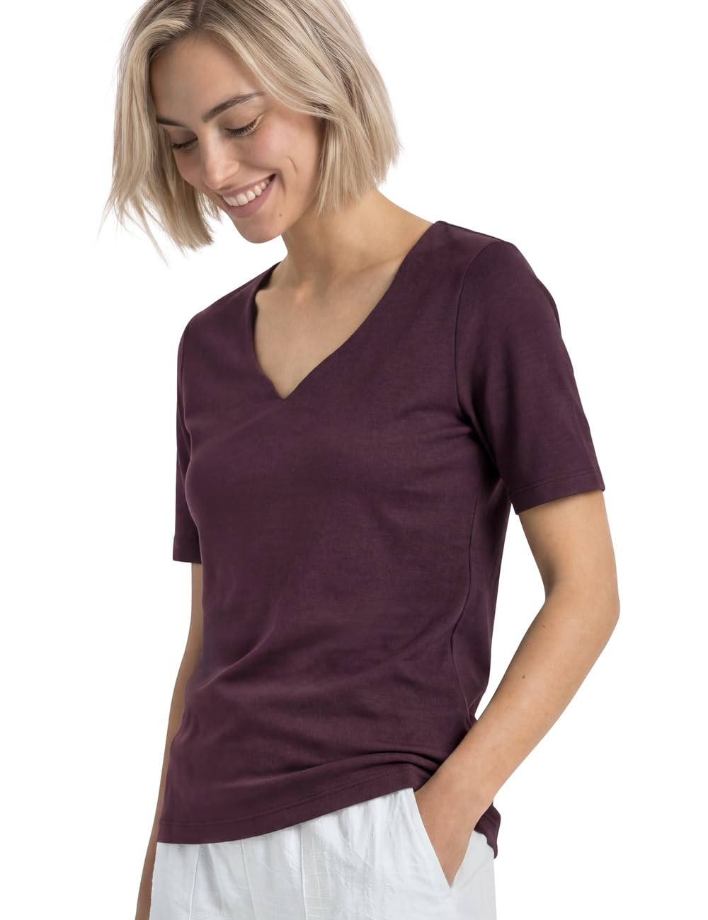 Street One Basic T-Shirt with Heart Neckline Rustic Rouge 36