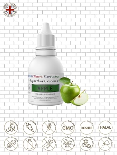 Sugarflair Natürliches Lebensmittelaroma Koscher Apple, Intensives Aromatropfen für Kuchen, Cupcakes, Frostings, Getränken, Eis - 100% Natural Flavour - 30 ml