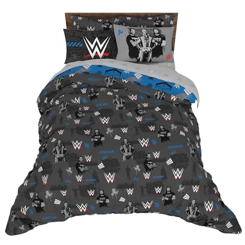 WWE Wrestling Bedding Set Queen Size 7 Piece Set Super Soft Cozy Reversible Comforter and Sheet Set with Sham (100% Officially Licensed Product) by Franco