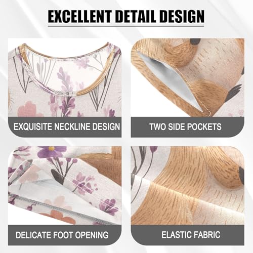 Pajama Sets Short Sleeve Cute Hamster Floral Background Soft Cotton Summer Sleepwear 2 Piece PJS Size 5-14T3