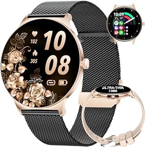 Smart Watch for Women Answer/Make Calls, 1.43″ Ultra-Thin AMOLED Display, Message Notification Music DIY Watch for Android iOS Phones, Fitness Tracker Smartwatch 100+ Sports Modes, 5ATM Waterproof