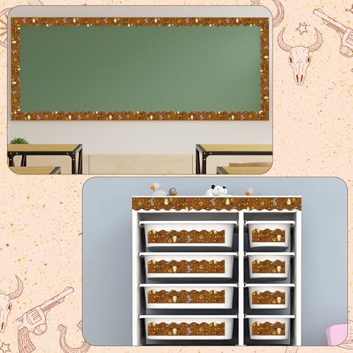 Image of BeYumi Western Cowboy Border Trim - 65ft Back to School Western Themed Scalloped Rolled Border Trim Wild West Themed Bulletin Board Set Classroom Office Chalkboard Kindergarten Wall Party Decoration